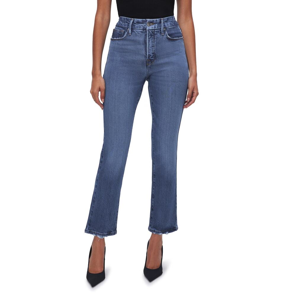 Good American 'Good Legs' Blue Cotton Soft-Tech High Waist Ankle Straight Leg